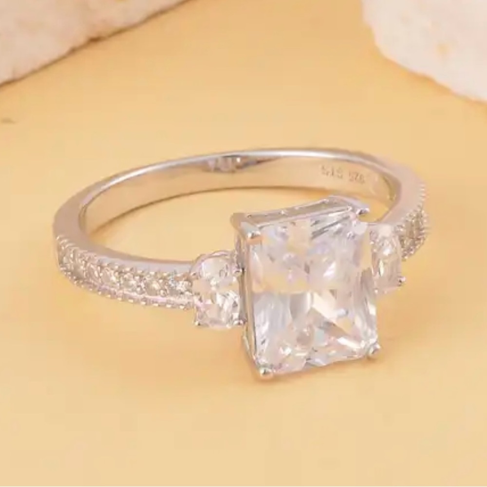 Lustro Stella Finest CZ Ring in Platinum over Sterling Silver.  NWT